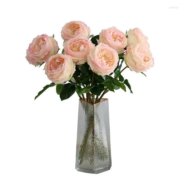 Flores decorativas Austin Rose Latex Coating Pink Peony Touch Real Touch parece molhado Pétalas de Decoração de Casamento de Flores Artificiais Evento de Decoração -