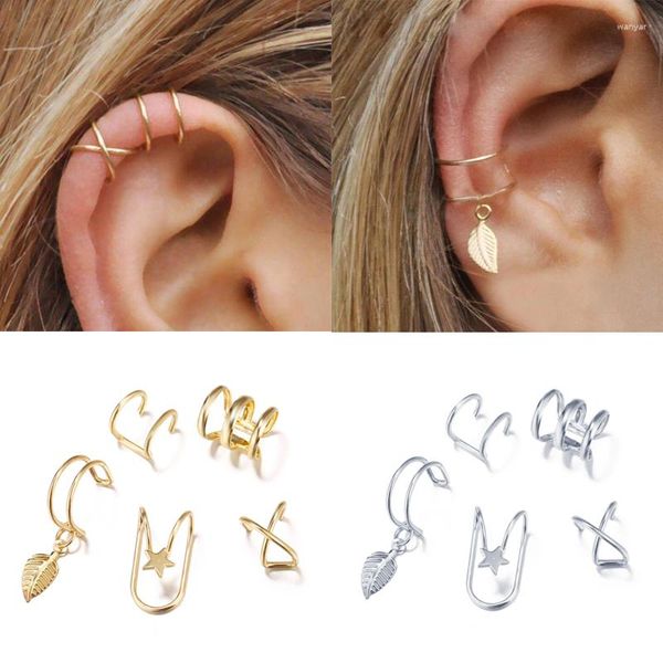 Rücken Ohrringe 5pcs/Set Ohrmanschettenohr-Ohren Clip auf Vintage für Frauen Punk gefälschte nicht pierkende Oorbellen Pircing Arets Schmuck