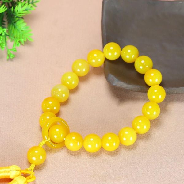 Strand 14mm de pulseira de jade amarelo natural de 14 mm Mulheres jóias finas jóias genuínas Mianmar
