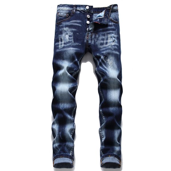 Jeans maschi's jeans pulsante laser gatto tridimensionale whisker blu cotone elastico slim cot slim