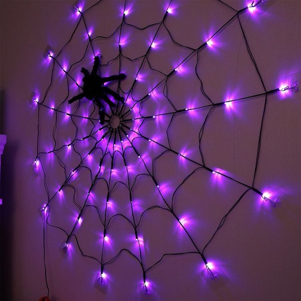 Outra festa de eventos suprimentos de diâmetro Solar Halloween Spider Lights 60LED 8mode Net para Yard Garden Bar Hasutred House Decor 230816