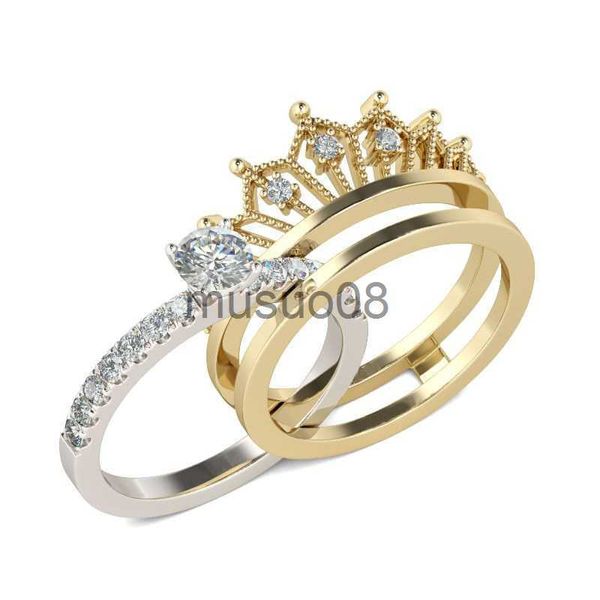 Bandringe Neue Produkt Mode und Luxus versammelten Ring Gold Silber Zwei-Farben Zwei in einem Finger-Set Frauen Schmuck Miniatur Zirkon J230817