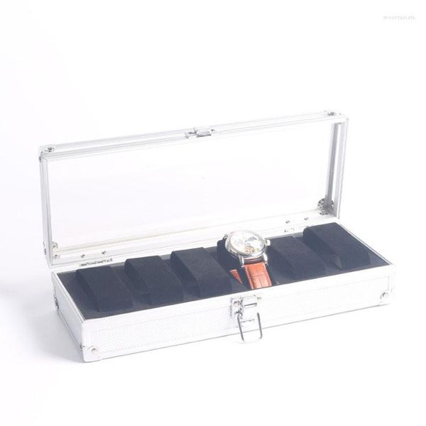 Uhrenboxen Aluminium Case Box Organizer 6 Slots Speicher transparent Skylight Mechanical Watches Collection Display Geschenk Geschenk