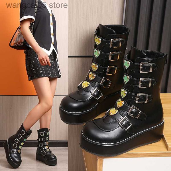 BOTAS Brand de luxo Big Size 43 Fashion Cool Street Biftles Goth Winter Platform Motorcycles Boots Halloween Cosplay Black Woman Shoes T230817