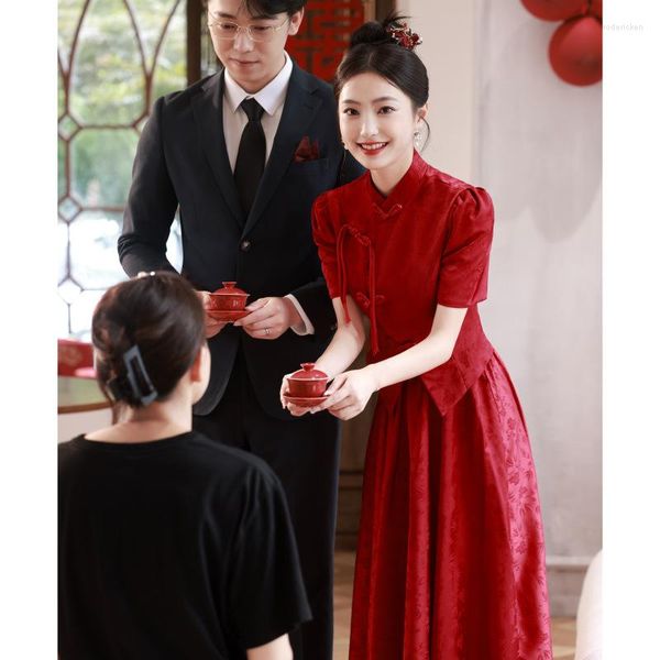 Roupas étnicas Yourqipao Torrada de casamento chinês 2023 Mulheres Cheongsams Hanfu noivado Xiuhe Vestidos de noite de noiva vestidos madrina