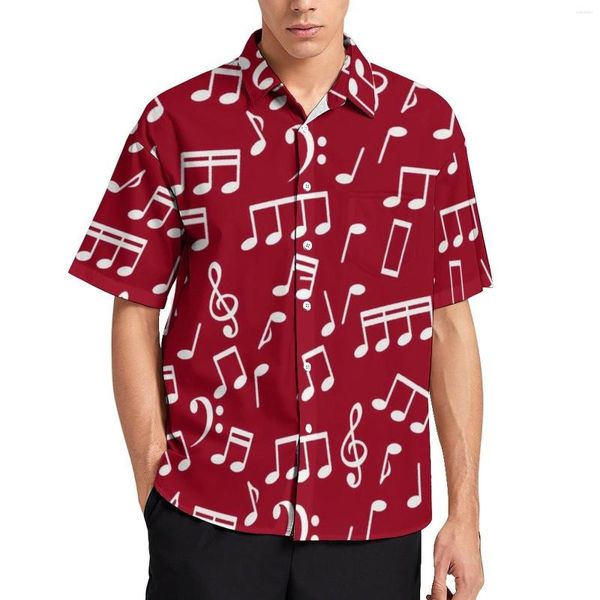 Camisas casuais masculinas Notas de música branca Camisa de férias Músico do Hawaii Man Cool Bloups
