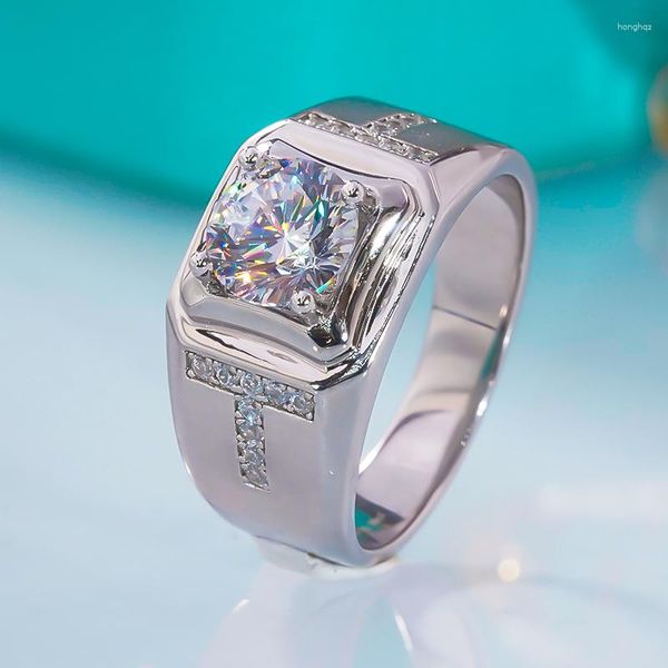 Clusterringe Qinhuan Moissanit Ring S925 Sterling Silber 18K Weißgold gepackt Männer feiner Schmuck Luxus für Männer Ehering