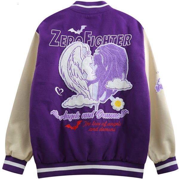 Frauenjacken lieben Stickereien Kontraststiche Baseball Uniform Herrenfarbe Matching Varsity Jacket Street Trend Herbst Lose Purple 230816