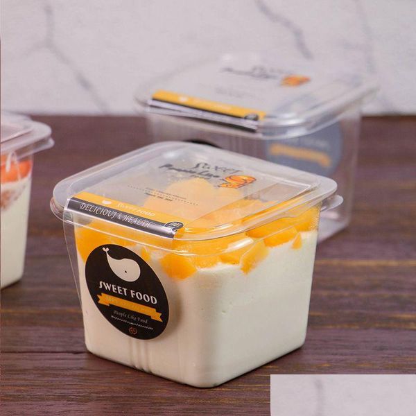 Одноразовые контейнеры прозрачная коробка для пирога Прозрачная квадратная мусс пластиковые кексы с крышкой для йогуртового пудинга.