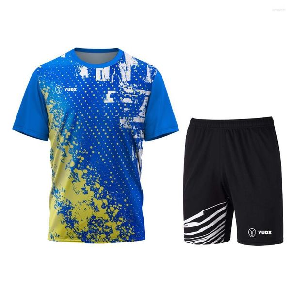 Tils de pista masculino Yudx Badminton T-shirt Splash Ink Pescoço redondo de duas peças Harajuku top solto women's wearsportswearset