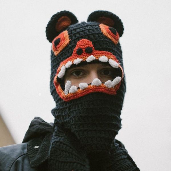 Mütze/Schädelkappen süße lustige Ski -Maske gestrickt kreativ Panther Hut Vollge Gesicht Cover Winter Balaclava Outdoor Kaltwetter Skifahren Reitschiffopkappen 230817