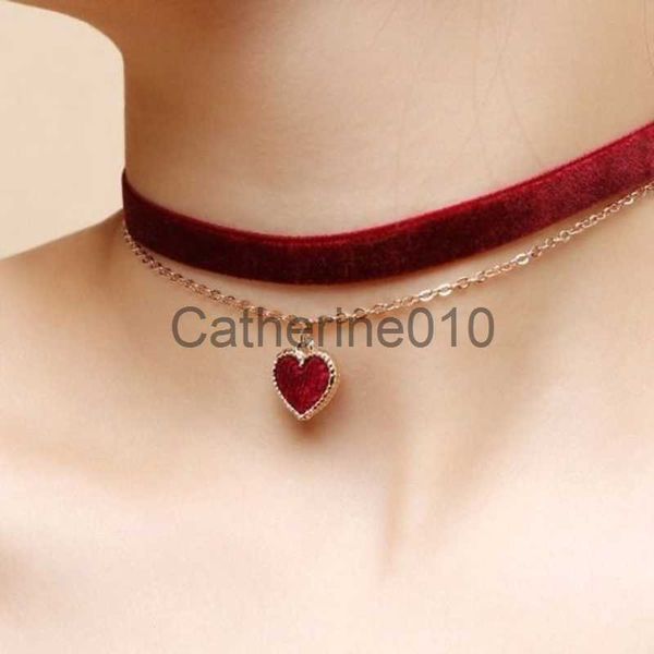 Anhänger Halsketten Klassische Gothic Tattoo Red Samt Choker Halskette Rot Herz Anhänger Halsketten für Frauen Mode Schmuck Valentinstag N0352 J230817