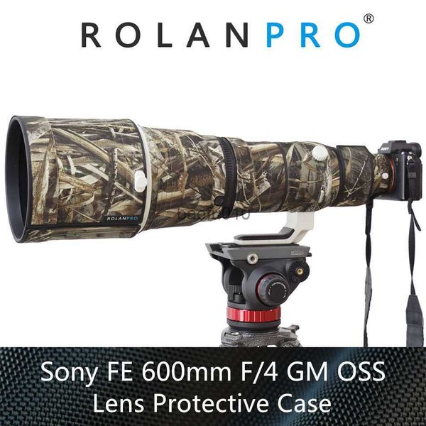 Acessórios para bolsas de câmera Rolanpro impermeável lente camuflagem Capa de chuva de chuva para Fe 600mm f/4 gm lente lente de proteção pistolas de pano lente capa de capuz hkd230817