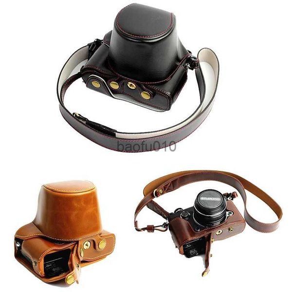 Acessórios para bolsas de câmera Novo corpo de câmera de couro PU de luxo para Olympus Pen-F Pen F Camera Bag com Strap Battery Design de Bateria Black Coffee Brown HKD230817