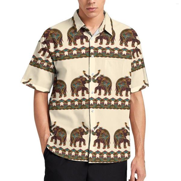 Camisas casuais masculinas Camisa de férias de arte de elefante Floral Print Summer Men Bloups vintage Roupes de manga curta Roupas gráficas PLUS