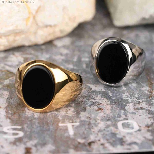 Bandringe Bandringe Neuester schlichter natürlicher schwarzer Onyx vergoldeter Ring für Damen Herren Handgefertigter Ring Gothic Schmuck Accessoires Factory Outlet G230213 Z230817