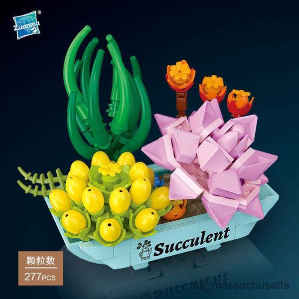 Blöcke Succulents Blumenbauten Block Bonsai Brick Bouquet Model Montage Plastikpflanzendekoration Spielzeug für Kinder Geburtstagsgeschenk R230817