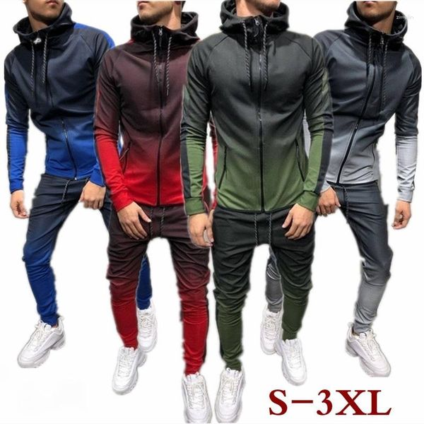 Herren Trailsuits Pria Musim Gugur 2pcs latihan yg Hangat Set Hoodie Top Tinggi Pinggang Celana Lari Fitnessstudio Polos Saku Slim Fit Tracksuit für