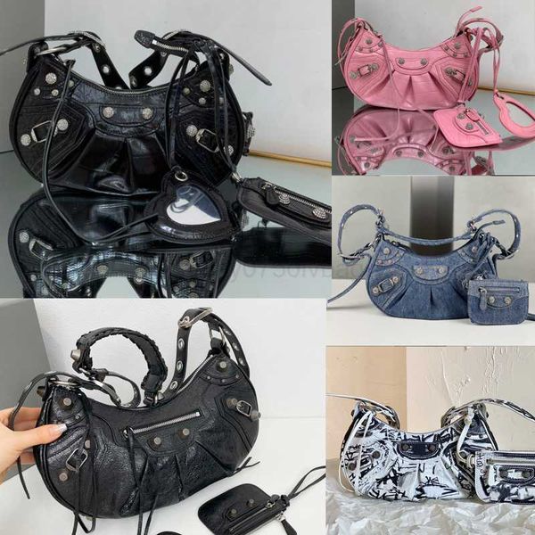 Balencig Bolsa Última Noite 7A Le Cagole Bolsas XS Ombro Grande Designer Esmagado Denim Couro Camurça Diamante Moda Bolsas Mulheres Macias Meia Lua Bolsas Bolsa BA