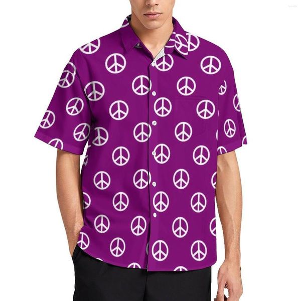 Camicie casual maschili Simboli di pace bianca Shirt sciolto Uomo Beach Beach Retro Inspirato Hawaiian Custine di grandi dimensioni Hawaiian Bagne di grandi dimensioni