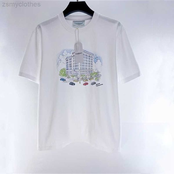 T-shirt da uomo di buona qualità 2023ss Casablanca Fashion T Shirt Uomo 1 1 Casablanca Skyscraper Street View Modello Donna Tees