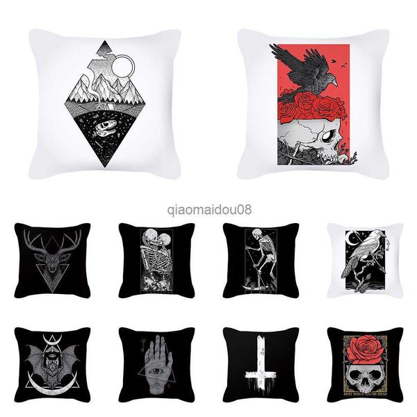 Pillow Case Punk Style Schädel Druckmuster Kissenabdeckung für Home Air Conditioning Sofa Office Car Decoration Square Polyester Hülle HKD230817