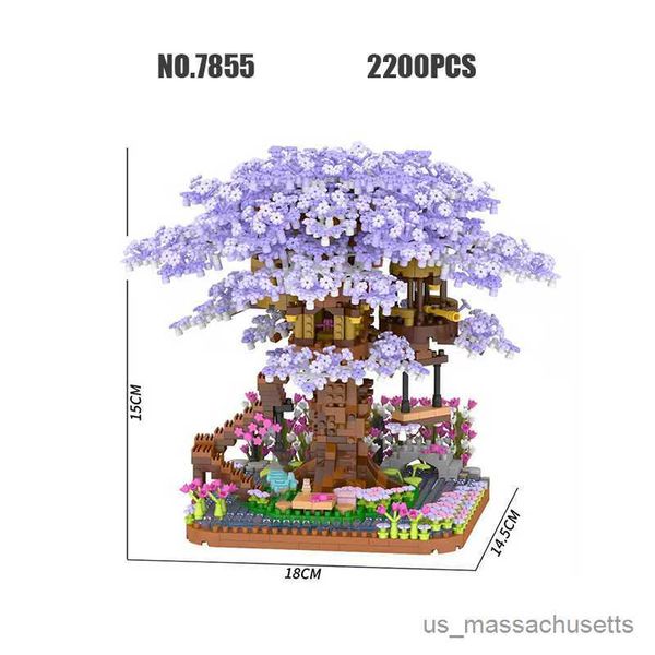 Blocchi Mini Brick Purple Tree House 3D Building Building Buildings Decorazione per la casa Assemblaggio di ciliegie B Gentile giocattolo per bambini R230817