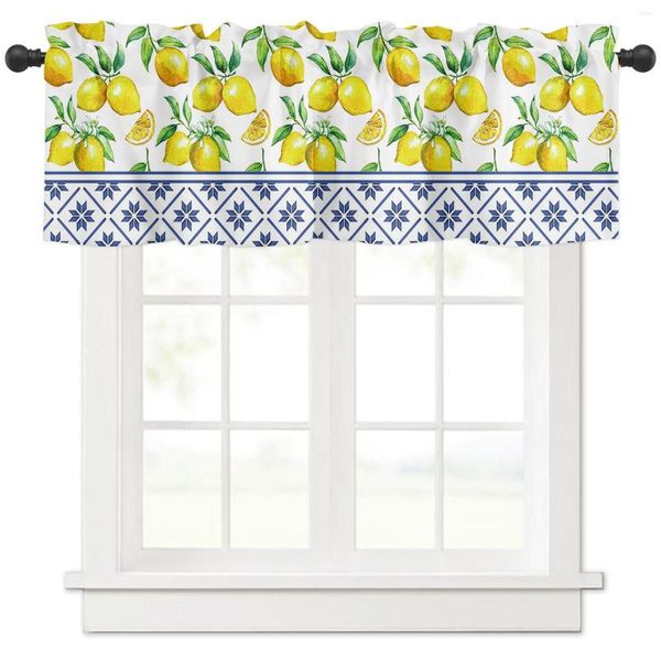 Perde çiçek meyve limon mavi kısa perdeler mutfak kafe şarap dolabı kapı pencere küçük gardırop ev dekor perdeleri