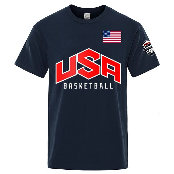T-shirts masculinos USA Basketball Bowrted Street Casual T-shirts Men Loose de tamanho de tamanho grande algodão respirável Moda curta Moda Hip Hop 230816