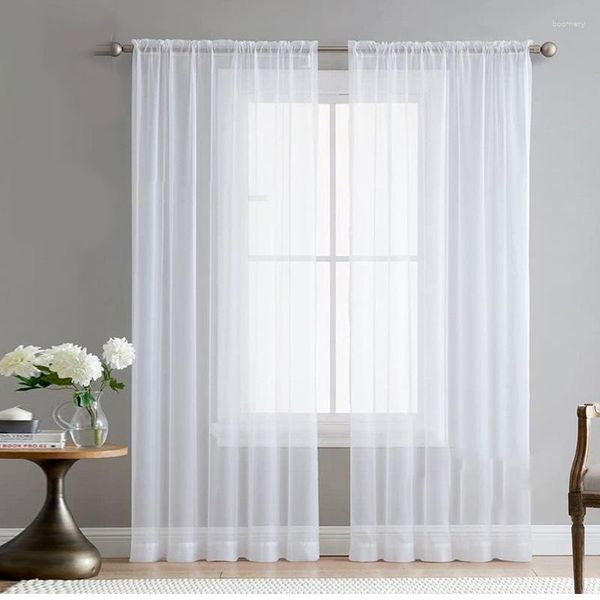 Vorhang 2pcs transparente schiere Vorhänge feste weiße Voile Tulle Vorhänge Fenster Screening Home Wohnzimmer Schlafzimmer Hochzeitsdekoration