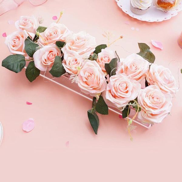 Piastre decorative in chiaro vaso di fiori acrilici rettangolare floreale tavolo da pranzo lungo rettangolo lungo per arredamento per matrimoni domestici