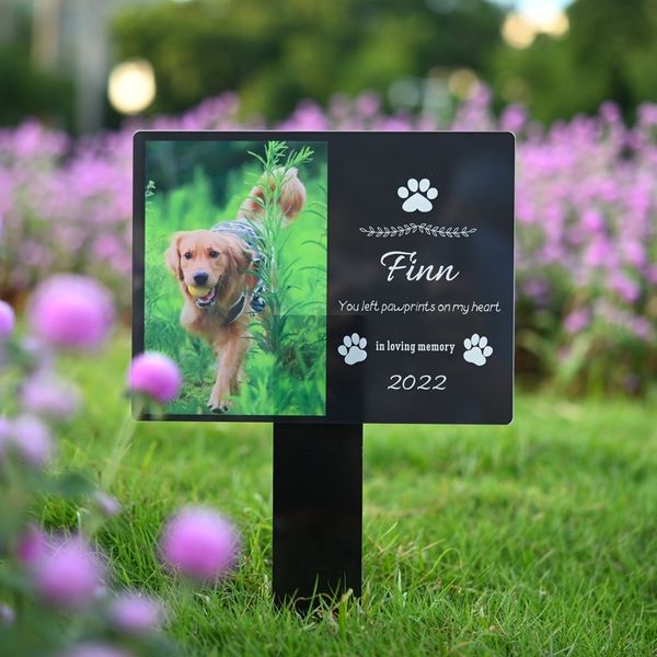 Outros suprimentos para animais de estimação Atenção Memorial Personalizada Marcador acrílico Grave lápides de cães de cães de gato perdas Adicione PO e Texto Presente 230816