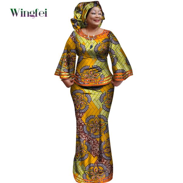Neue afrikanische lockere Kanga-Kleider für Frauen, traditionelle Dashiki-Kleidung aus 100 Baumwolle, Oberteil, Rock, 3-teiliges Set, Kleidung WY2372