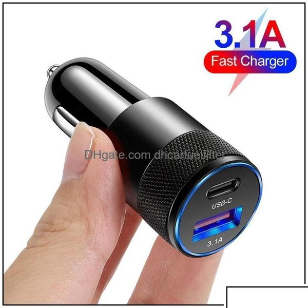 Carregador de carro USB Quick 15W 3 1A Tipo C PD Adaptador de telefone de carregamento rápido para 13 12 11 Pro Max Huawei Honor Drop D DHUFD Delivery Mobiles Dhltz