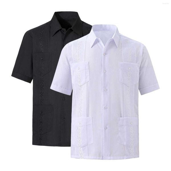 Camisetas masculinas Moda de moda primavera/verão casual de mangas curtas de mangas estampadas homens sólidos com designs bolsos formais