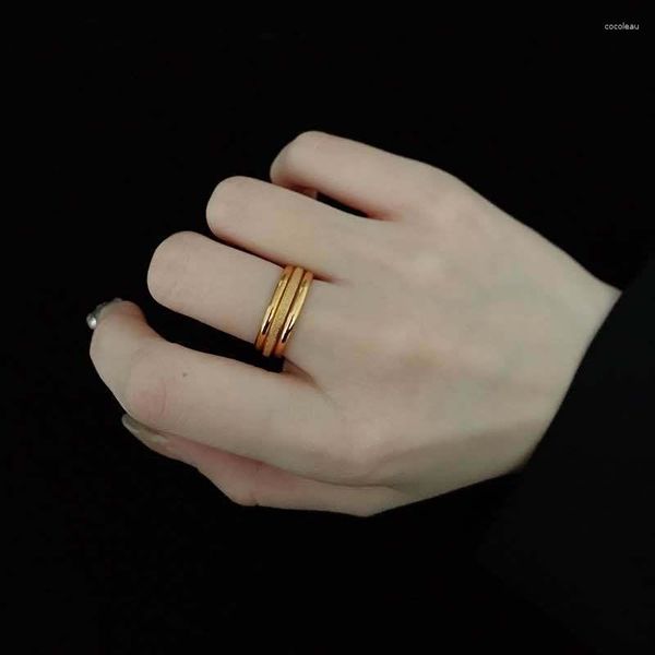 Clusterringe 3pcs Titaniumstahl Set für Frauen dünner Knöchel Ring Gold Farbe Minimalist Mode Schmuckzubehör Korea Stil Stil