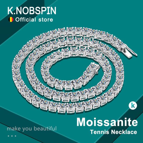 Colares de pingente Knobpin D Color Tennis Colar 925 Sterling Sliver Banhado 18k Ouro para Mulher Homem Hiphop Party Jóias 230825