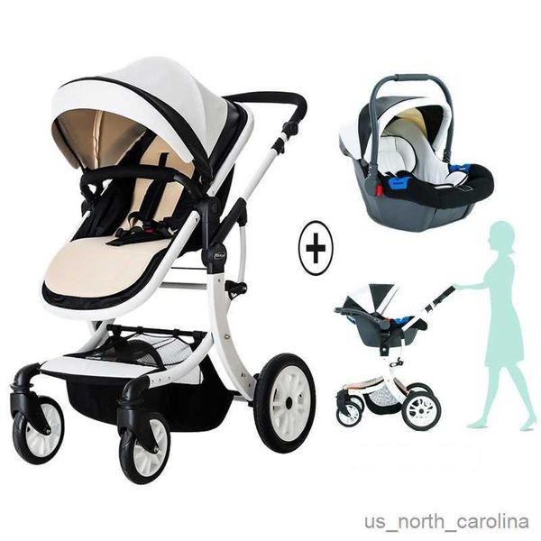 Carrinhos de bebê# Novo 3 em 1 carrinho de bebê com assento de carro High Paisagem Baby Carriage Light Light Pram Pram Luxury Stroller Choque Dobra R230817