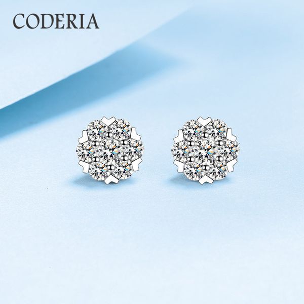 Charme Real Sterling Silver Brincos em forma de coração 6 garras de ameixa Blossom Brilliant Diamond Ear Studs para mulher 230817