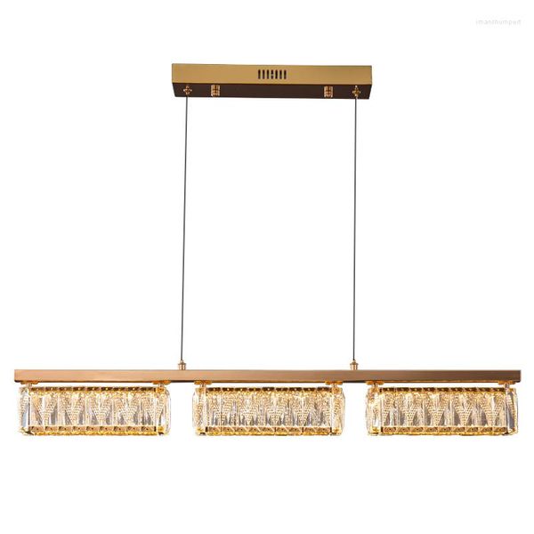 Anhängerlampen Langes Esszimmerlampe Nordic Light Luxus Elegantes Kristallhaus High-End Esstisch Raum Dekorative Kronleuchter