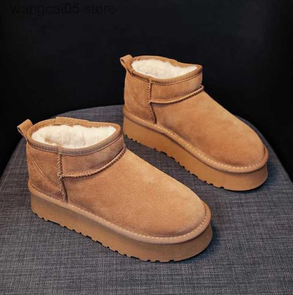 Botas de inverno Mulheres de pelúcia curta botas de neve quente sapatos casuais 2023 nova camurça chelsea boots plataforma de planícies ladras sapatos de raça t230817