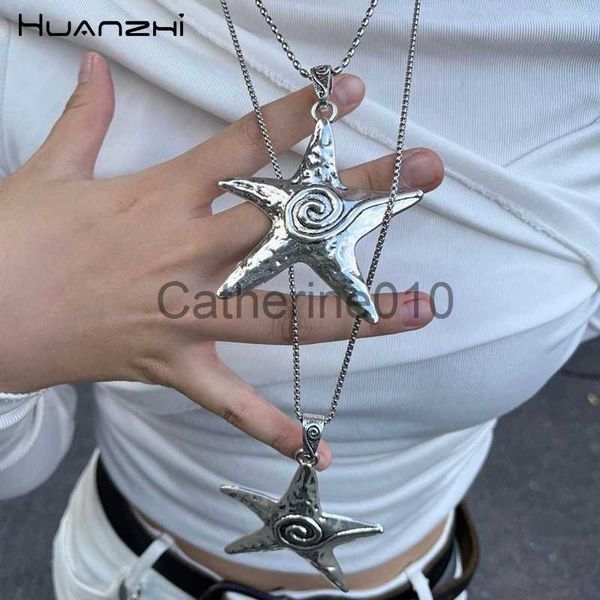 Colares pendentes de personalidade exagerada de metal Big Pentagram Star pingente colar para mulheres unissex y2k jóias quadril -Hop punk cadeia