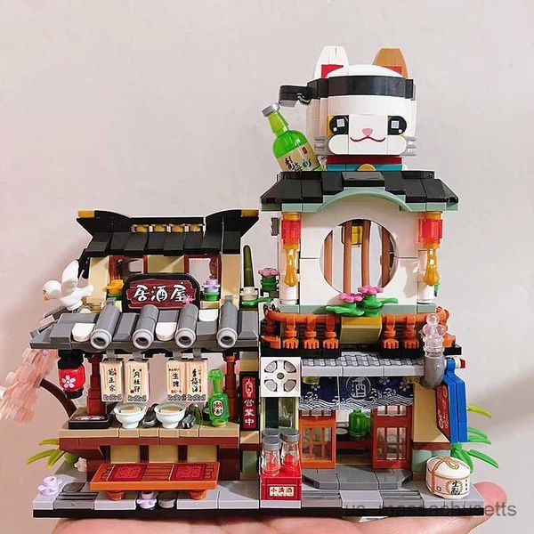 Blocks de estilo japonês izakaya aquático Takoyaki barbeou bloqueios de lojas de gelo Mini City Street View Shop Assemblear B Toys Presente R230817