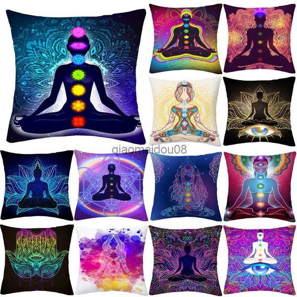 Pillow Case 45x45cm Mandala Buddha Meditation Chakra Kissenabdeckung Wurfs Vintage Religiöses Yoga Fälle Sofa Home Decor HKD230817