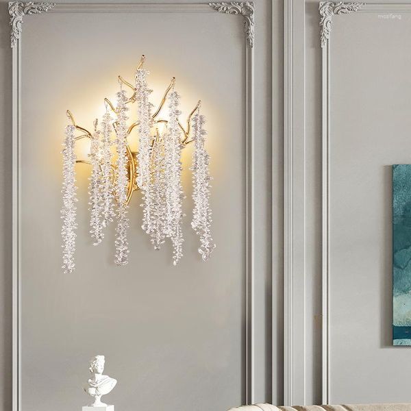 Lâmpada de parede Modern LED Lights Crystal Lights Sconce para quarto quarto de jantar sala de jantar lâmpadas de ouro de ouro G9