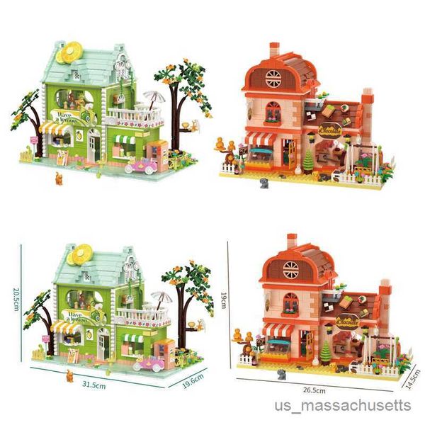 Blocks Creative Lime Tea Shop Chocolate Workshop Modelo Blocks City Street View Food Store Mini B Com Figuras Toys Gifts R230817