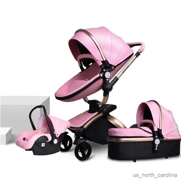 Passeggini# Nuovo Passeggino da bambino in pelle 3 in 1 passeggino di alta qualità High paesaggio carrello per bambini Luxury BABY PAM PANGE R230817