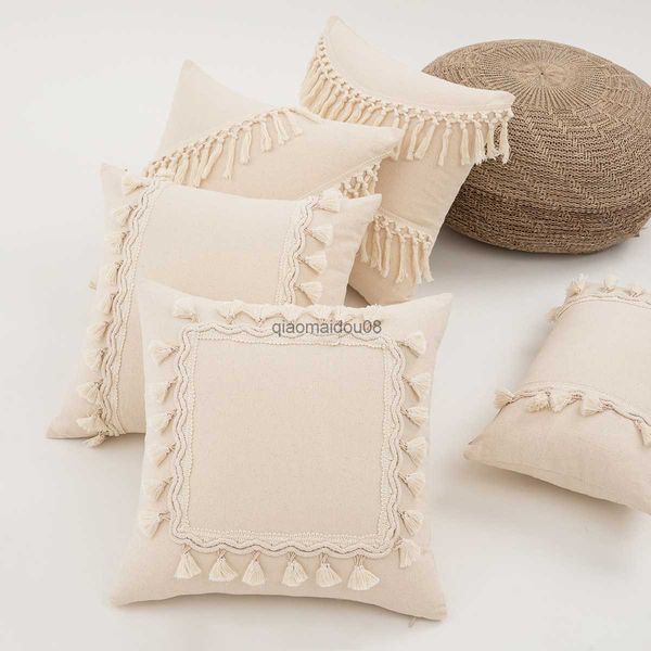 Pillow Case Bohemian Style Beige Cover Hülle mit Quasten Wohnzimmer Sofa Kissen Flow Fenster Hülle Home Dekoration HKD230817