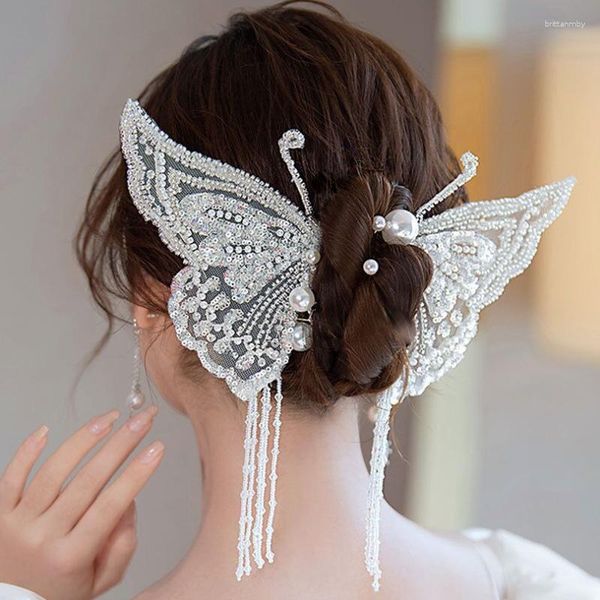 Clip per capelli Brid Updo Butterfly Coppia Clip Clip Fringe Fringe Lace White Ritratto Accessori Accessori Aestmenti