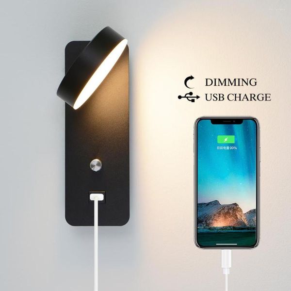 Wandlampe Indoor-LED-Lampen 9W dimmbar mit USB-Ladezucht Schlafzimmer Wohnzimmer Multifunktion in der Studie Küche Wohnmänner